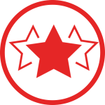Red star icon with smaller stars around it inside a circle